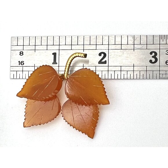 Vintage Amber 4 Leaf Brooch Russia Hallmark 6.21 Grams. - Picture 8 of 8